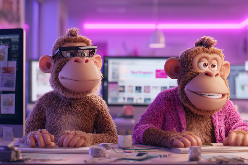 Image of two Monkeys working on custom websites.