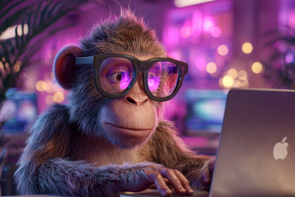Image of a Monkey working on his laptop.