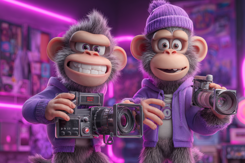 Image of two Monkeys with videocameras, creating content that makes sense.