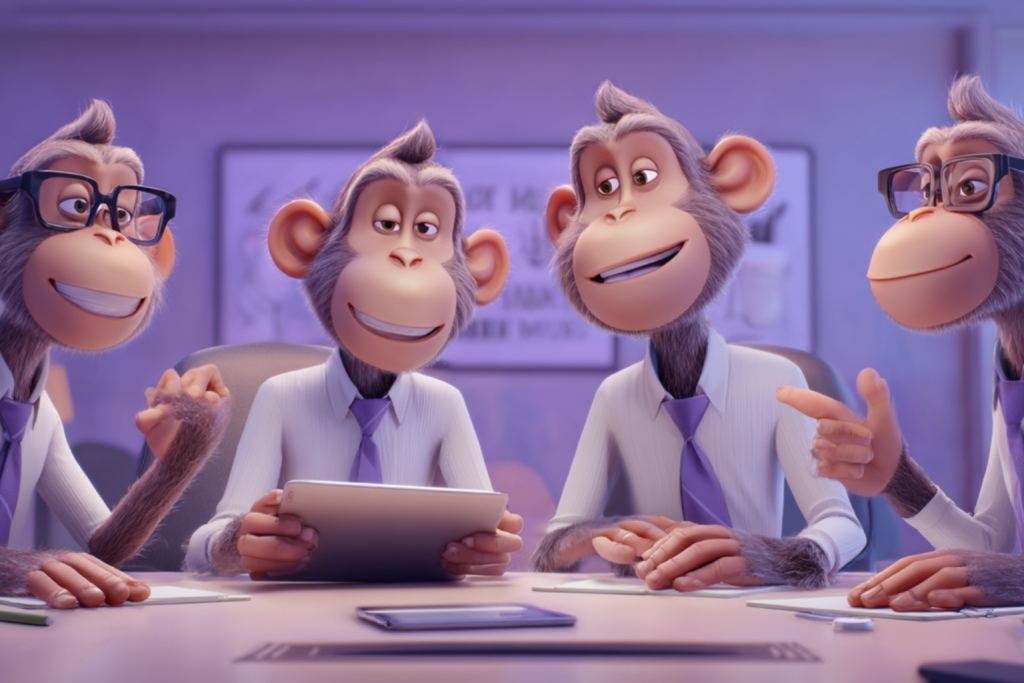 Image of a team of 4 Monkeys working on webshops.