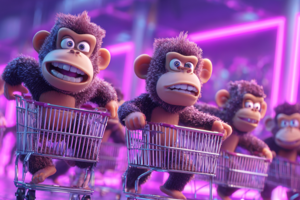 Image of Monkeys running with shopping carts.