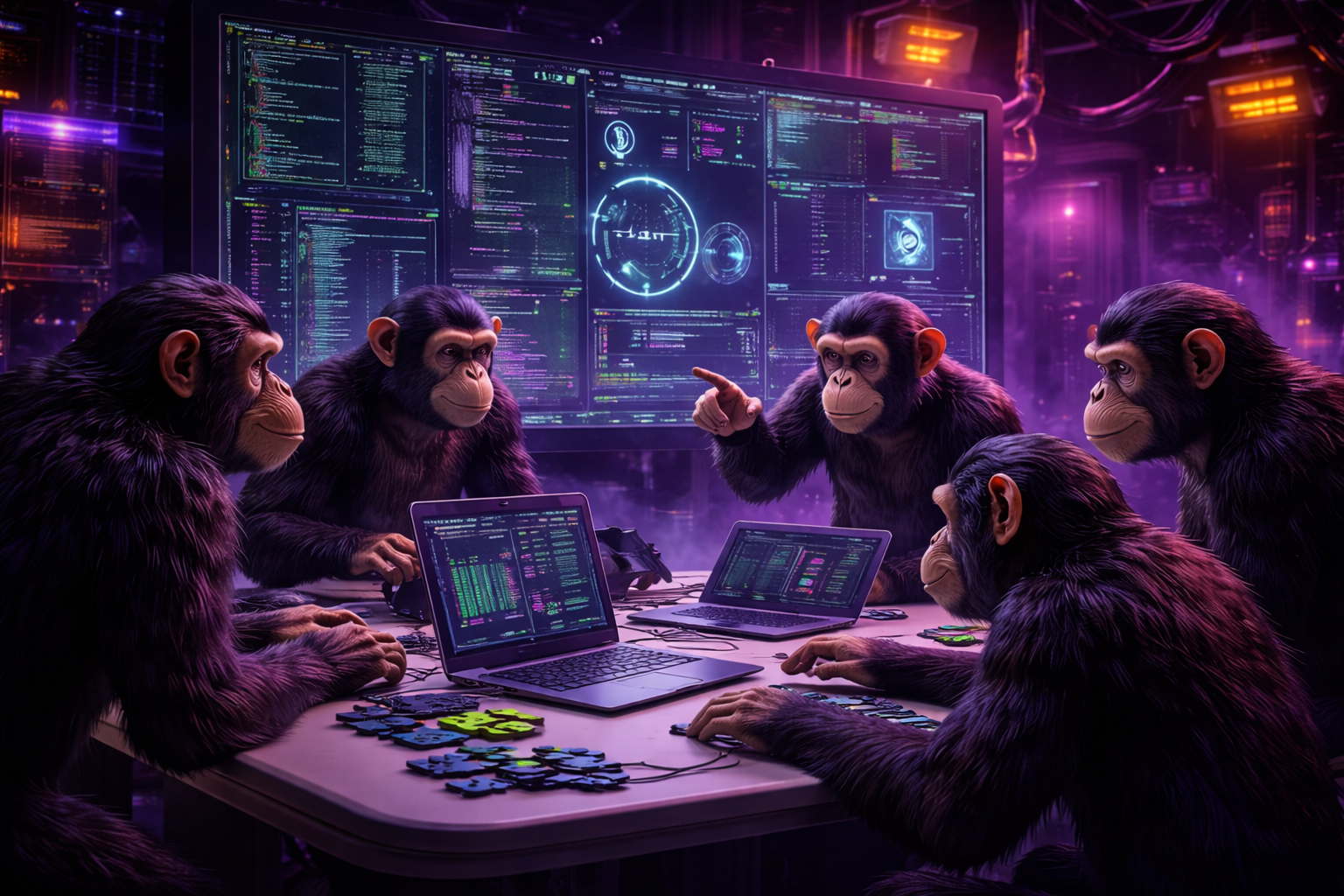 Image of a team of Monkeys analyzing the brand of a customer.